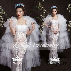 A6影楼新款影楼韩版孕妇装写真服装时尚孕妈咪拍照摄影服蕾丝长裙