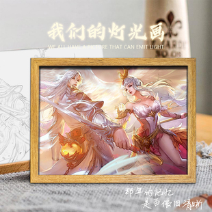 灯光画王者荣耀同人周边李白貂蝉安琪拉韩信摆件画框摆件氛围夜灯