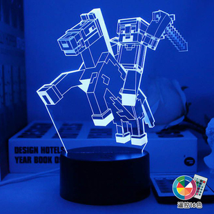 我的世界谷子周边MC方块游戏摆件亚历克斯蒂夫机箱装饰电竞氛围灯