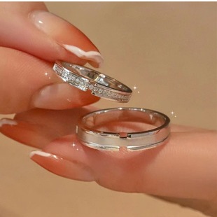 S999足银天作之合情侣对戒纯银戒指女轻奢高级感生日礼物送女男友