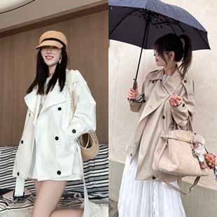 CC大彤彤大翻领双排扣腰带风衣外套