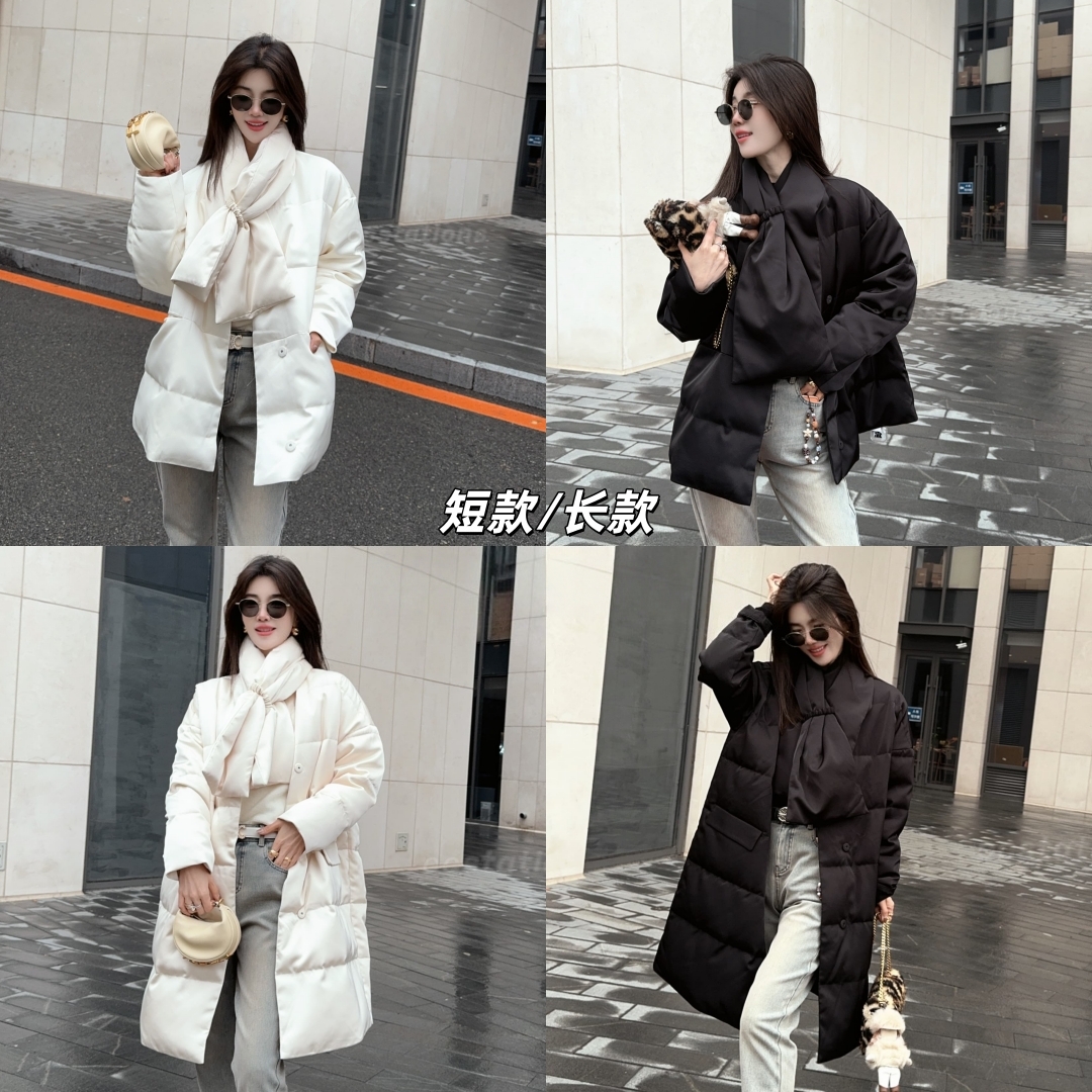 ccstations两侧横兜短款/长款圆领+围脖羽绒服（白鹅绒）