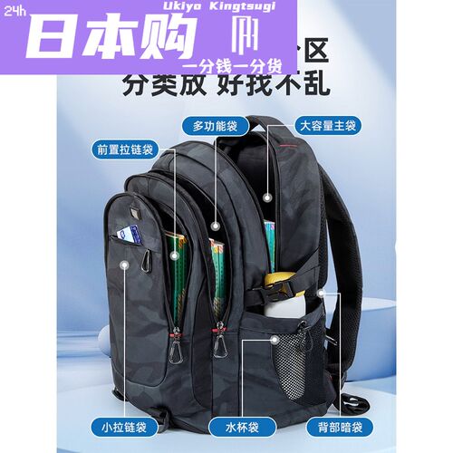 全球购FS书包初中生男生中学生2024新款超大容量双肩包高中生男款