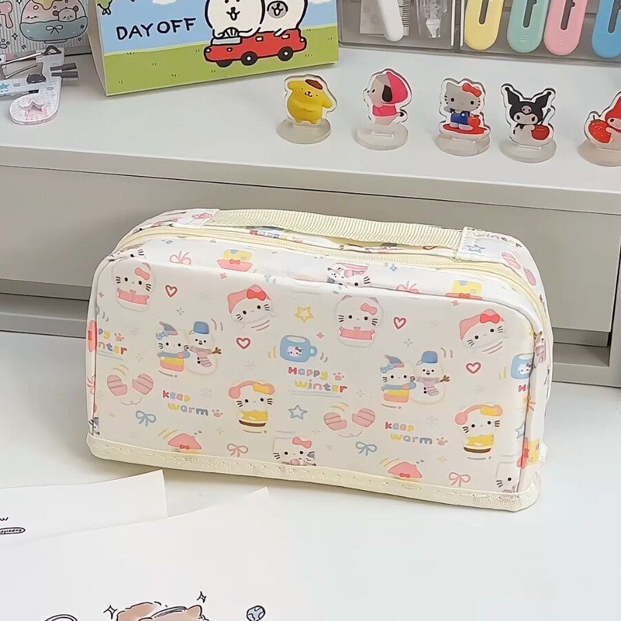 日系可爱HelloKitty印花折叠笔袋初中女生ins高颜值大容量文具袋
