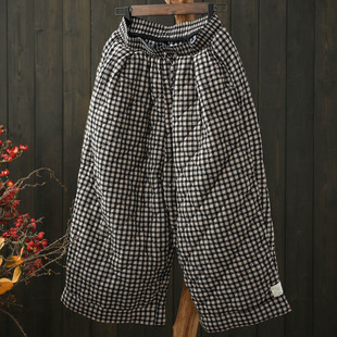 外穿八分 女2024冬松紧腰棉裤 默念文艺简约夹棉保暖宽松大码 休闲裤