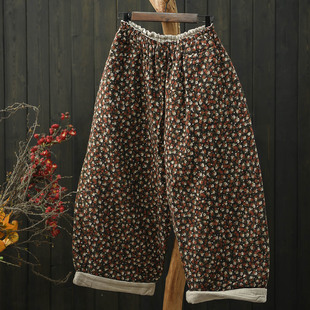 薄棉冬季 加厚长裤 新款 宽松休闲裤 大码 默念文艺印花夹棉保暖灯笼裤