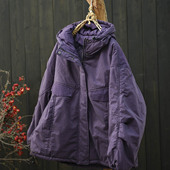 默念文艺连帽棉质加绒保暖外套上衣女2025冬季 新款 宽松棉衣棉服