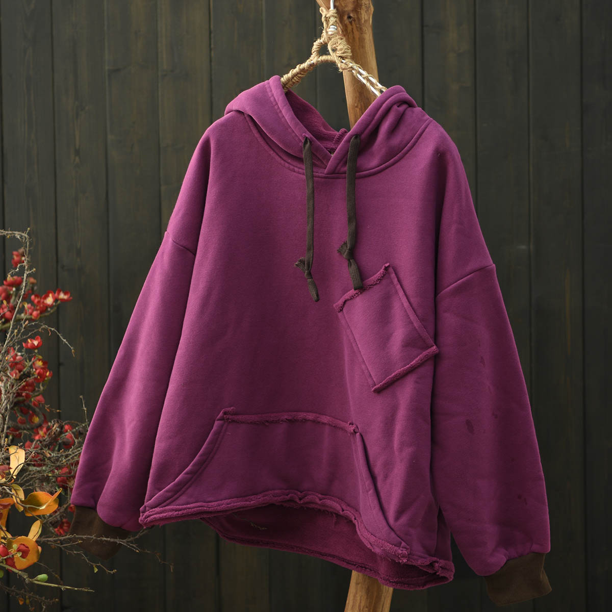 连帽加绒加厚短款卫衣女冬款宽松