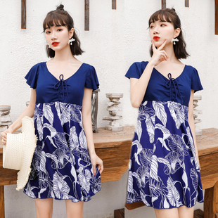 遮肚温泉泳装 平角韩国加肥加大码 显瘦保守胖mm连体裙式 泳衣女款