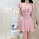 显瘦纯色保守海边度假泳装 2025新款 修身 连体泳衣女甜美裙式 爆款