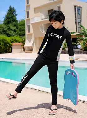 夏款新品4-18岁儿童分体三件套长袖长裤保守运动泳衣防晒男女童