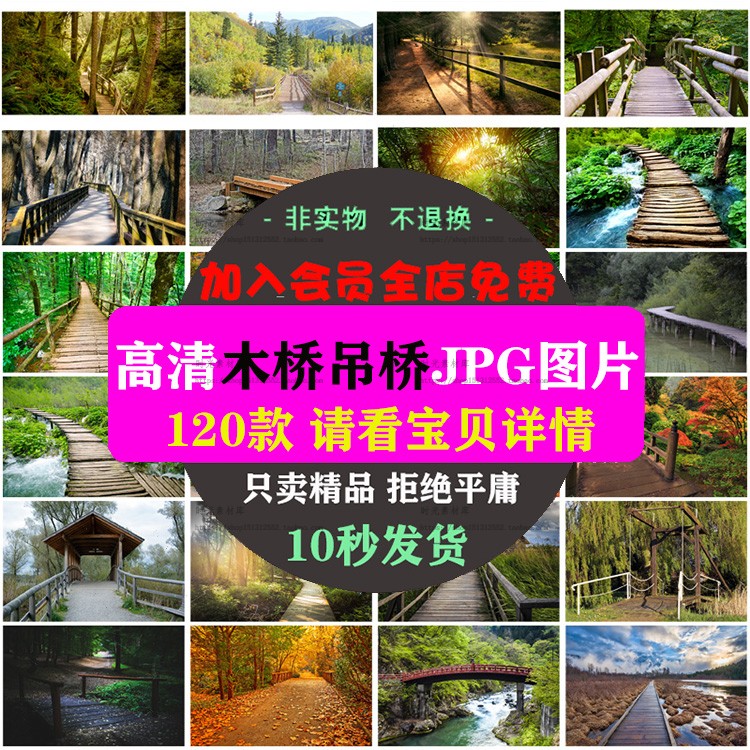 b509超高清图片木栈道木桥吊桥木板小道林荫小路石阶自然风景素材