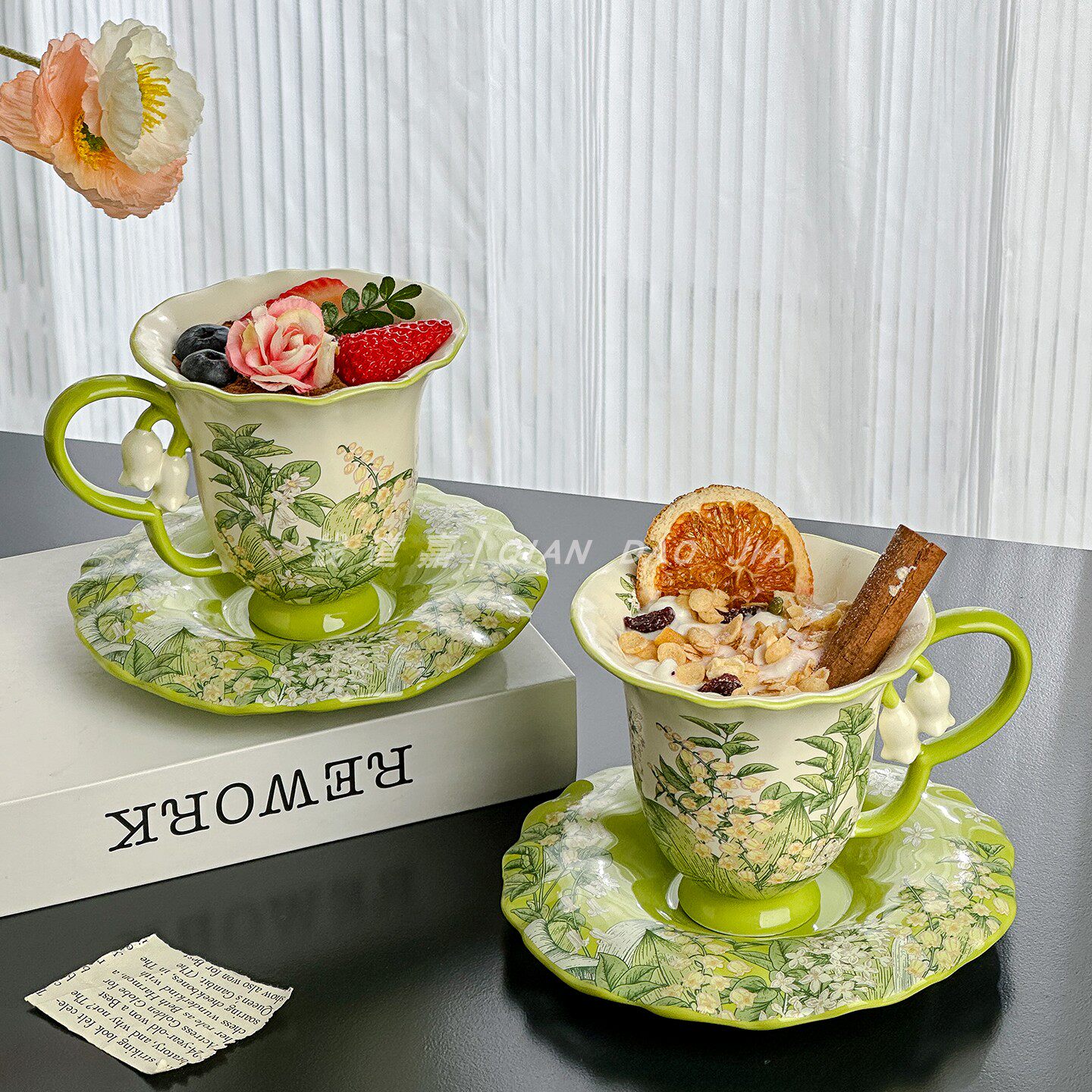 高颜值咖啡杯马克杯法式铃兰花陶瓷杯碟套装精致生日礼物伴手礼