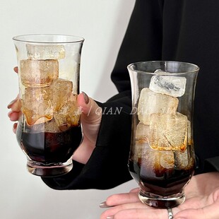 复古简约小众设计八棱玻璃杯冰美式拿铁咖啡杯欧式果汁杯冷饮杯子