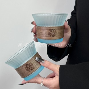 小众渐变蓝竖条纹高颜值玻璃杯家用防烫咖啡杯高级感轻奢喝水杯子