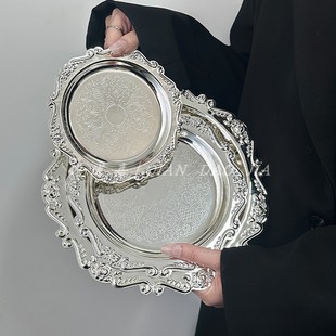 ins复古雕花金属小托盘香薰蜡烛盘首饰摆件宫廷风咖啡厅拍照道具