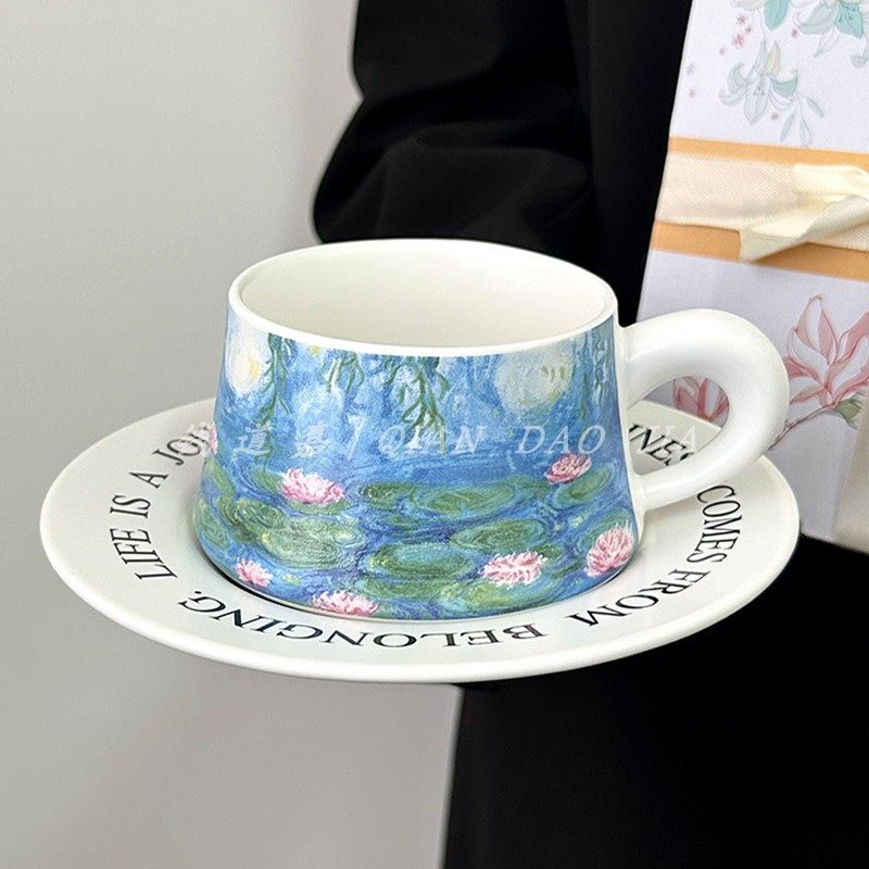 錢道嘉大師莫奈名畫睡蓮咖啡杯碟
