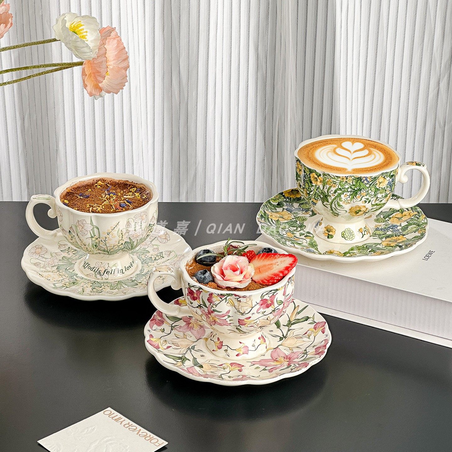 创意高级陶瓷杯拉花咖啡杯高档精致杯碟套装生日礼物高颜值伴手礼