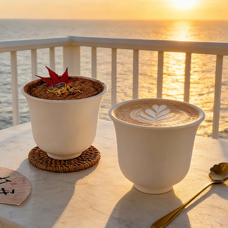 复古日式极简简约白色陶瓷咖啡杯精致高级感拉花杯咖啡店牛奶杯子