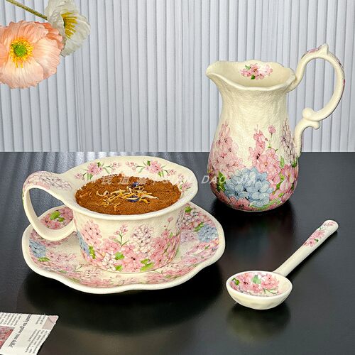 钱道嘉复古花卉陶瓷咖啡杯套装