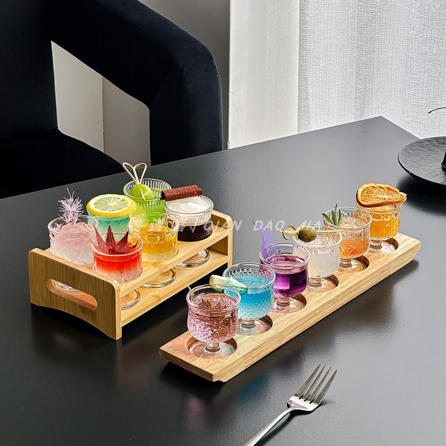 创意设计小众冰川纹白酒杯套装家用宴会带杯架套装子弹杯鸡尾酒杯