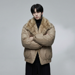 现货 冬季大毛领加厚夹棉黑锻拼接棉服外套 M1654-P168图片