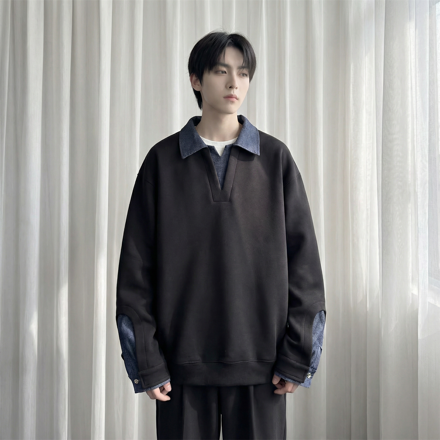 现货春季新款翻领高级感衬衫领上衣长袖卫衣男装潮WY212-P68，男装衬衫，星座1017