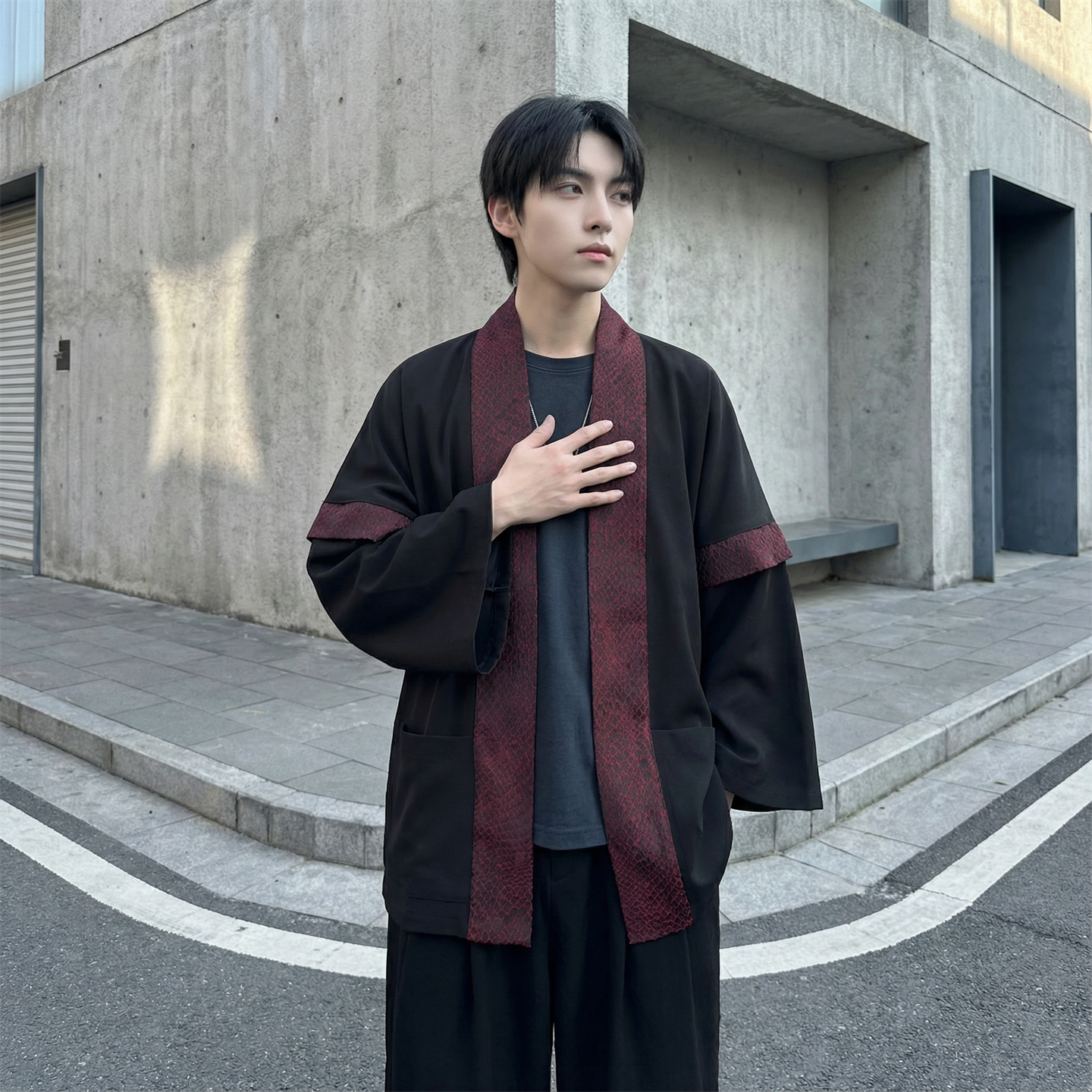 现货春秋风蟒纹印花拼接男士道袍汉服D3206-P78,男装民族服装,星座1017