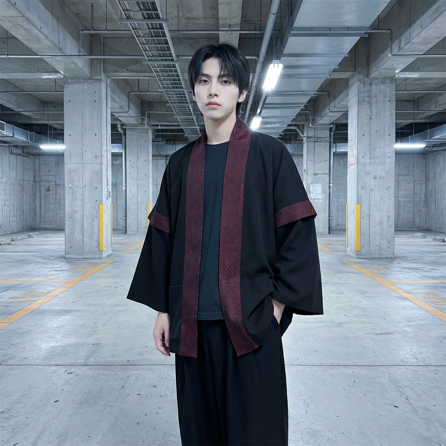 现货春秋风蟒纹印花拼接男士道袍汉服D3206-P78，男装民族服装，星座1017