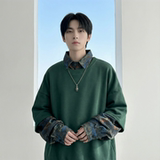 现货慵懒假两件衬衫领卫衣日系情侣碎花上衣A881-P65，男装衬衫，星座1017