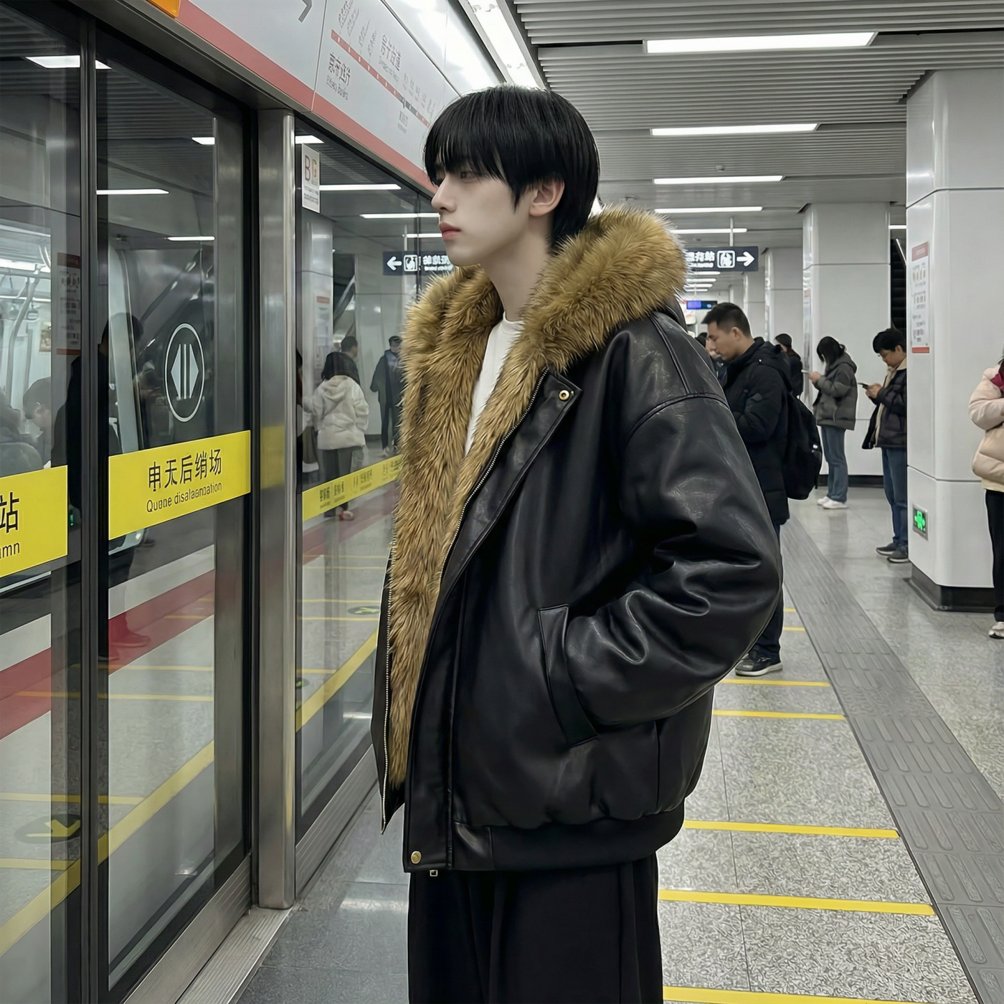 现货痞帅皮衣两面穿外套新款加厚PU皮毛一体机车外套M2483-P138，男装皮衣，星座1017