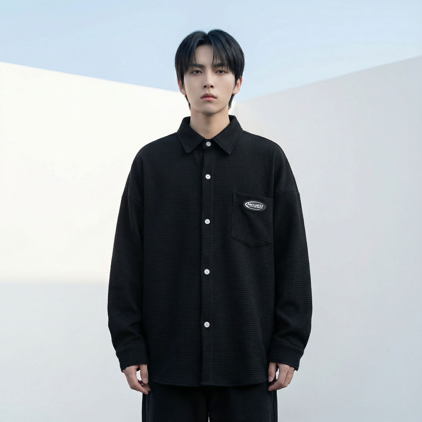 现货华夫格衬衫长袖潮流港风痞帅休闲衬衣CS39-P58，男装衬衫，星座1017