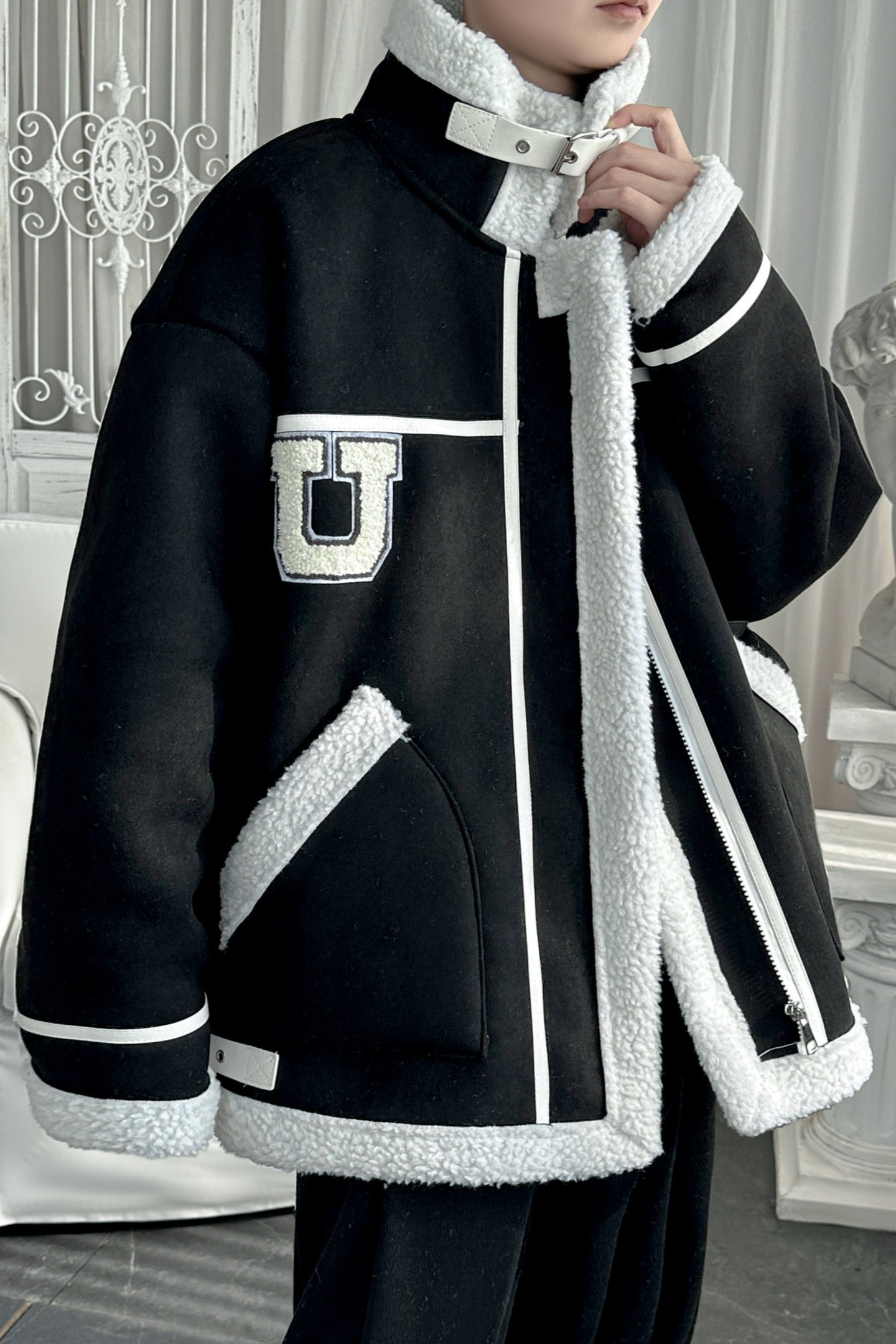 皮毛一体外套冬季暖光风宽松棉服潮男大码棉衣M4725-P115,男装棉衣,星座1017