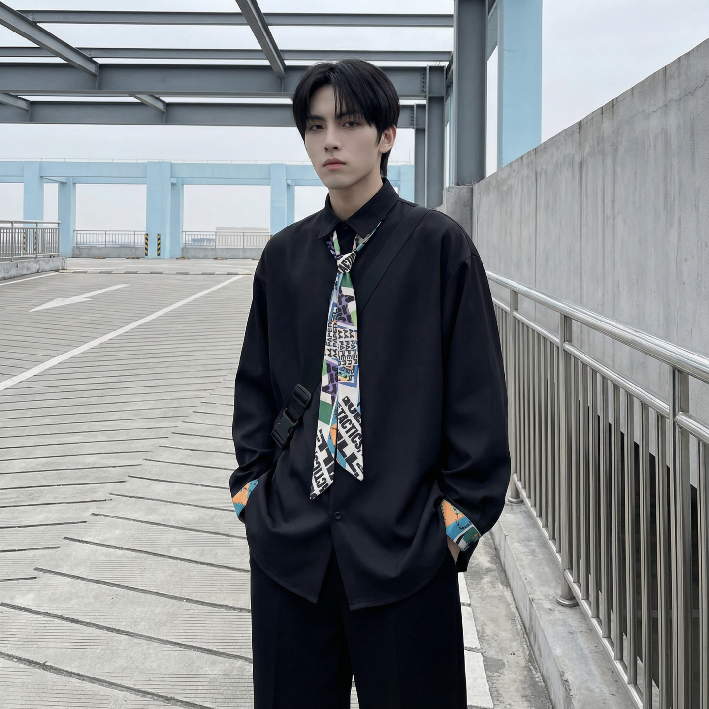 现货长袖衬衫男潮流带领带帅气港风高级感情侣衬衣FA32-P55，男装衬衫，星座1017