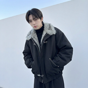 现货毛领复古（仿貂毛领）秋冬季座山雕夹克棉服外套男 Q664-P148图片
