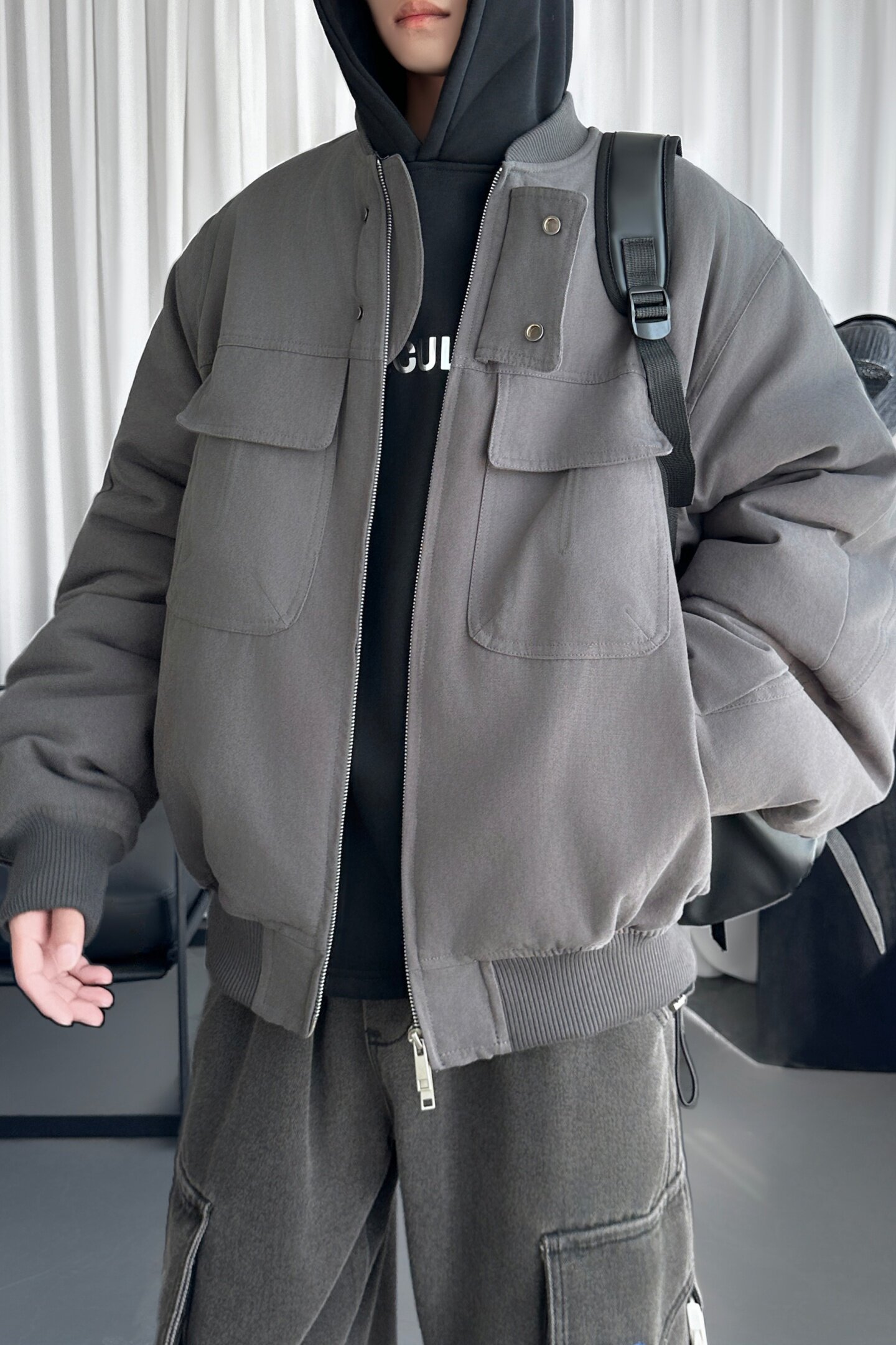 美式工装拉链加厚棉衣男宽松bomber飞行服外套帆布D5101-P128,男装棉衣,星座1017