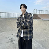 现货2026春复古美式格子长袖衬衫毛边宽松衬衣SC245-P58，男装衬衫，星座1017