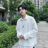 现货假两件长袖衬衫宽松衬衣港风休闲百搭上衣GK25-P58，男装衬衫，星座1017