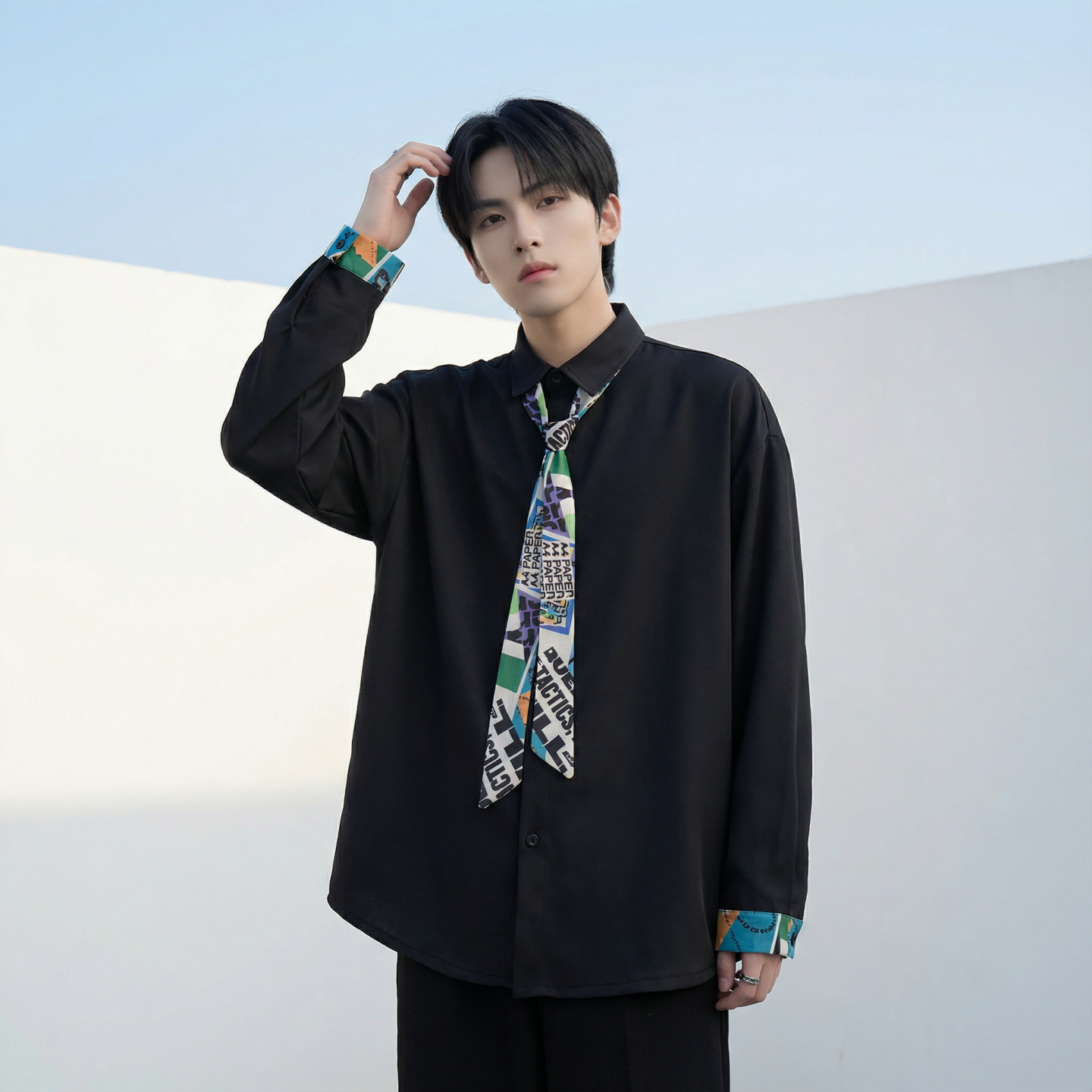 现货长袖衬衫男潮流带领带帅气港风高级感情侣衬衣FA32-P55，男装衬衫，星座1017