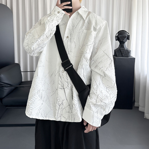 小众解构肌理感黑色裂纹垫肩花衬衫 S2713-P68图片