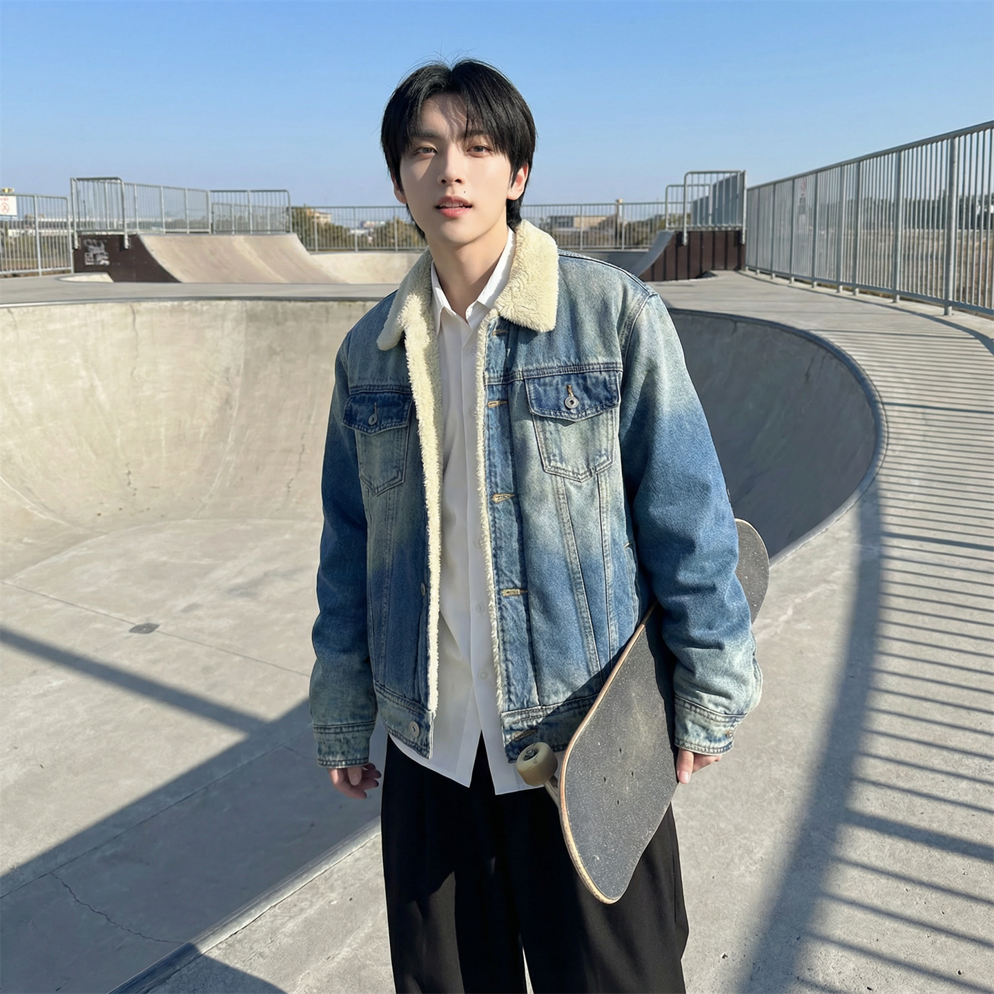 新款现货做旧羊羔绒牛仔外套保暖棉服夹克Q2053-P138，男装工装外套，星座1017