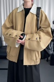 条纹拼接翻领外套男女秋季宽松美式慵懒chic撞色夹克R3605-P118，男装夹克，星座1017