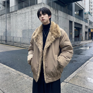 现货 冬季大毛领加厚夹棉黑锻拼接棉服外套 M1654-P168，男装棉衣，星座1017