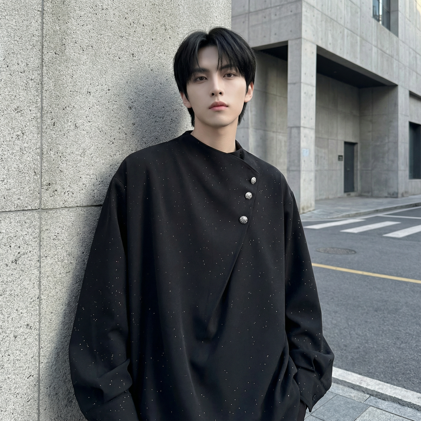 现货新中式痞帅衬衣高级感小香风衬衫微闪潮流痞帅衬衣A903-P68，男装衬衫，星座1017