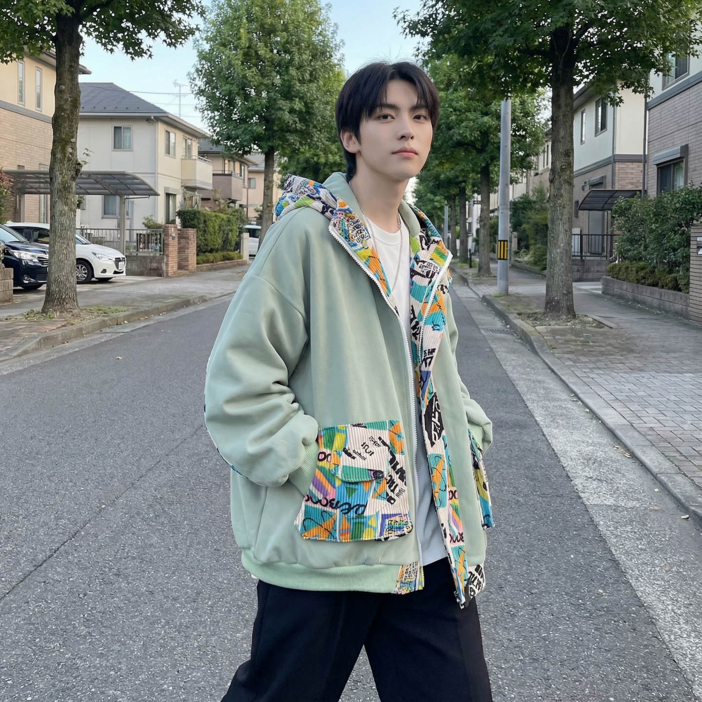 现货春款潮流涂鸦拼接夹克开衫连帽外套WT23-P75控96,男装夹克,星座1017