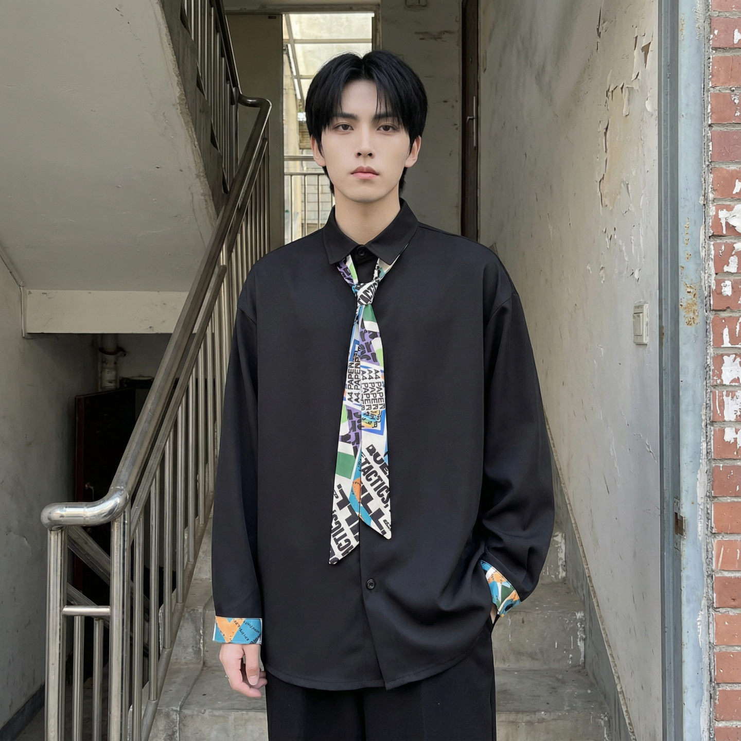 现货长袖衬衫男潮流带领带帅气港风高级感情侣衬衣FA32-P55，男装衬衫，星座1017