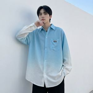 2026现货渐变长袖衬衫水洗褶皱宽松潮流休闲衬衣 DS651-P58，男装衬衫，星座1017