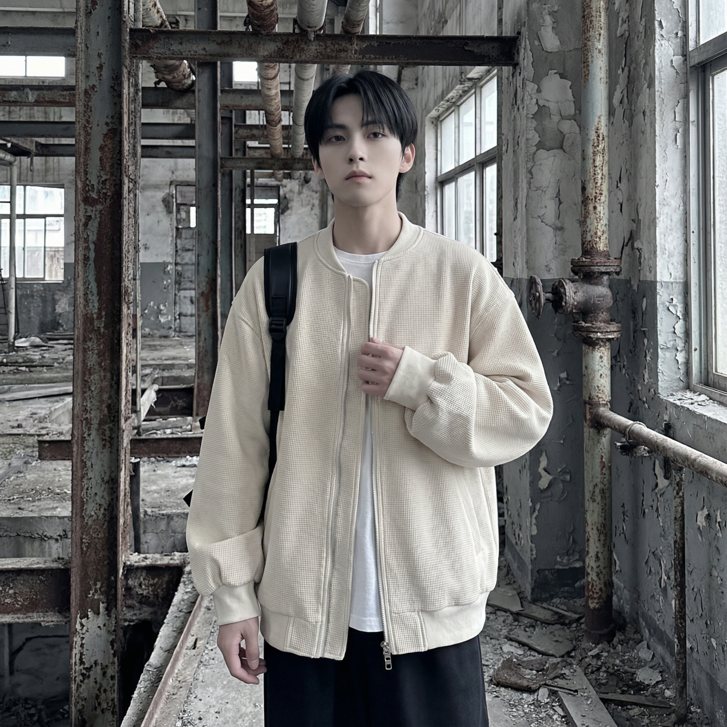 现货2026日系痞帅华夫格宽松休闲棒球立领夹克衫外套NK828-P89，男装夹克，星座1017