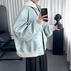 假两件夹克外套男款秋季复古做旧连帽休闲皮衣上衣 D9902-P118图片