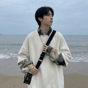 现货慵懒假两件衬衫领卫衣日系情侣碎花上衣 A881-P65，男装衬衫，星座1017